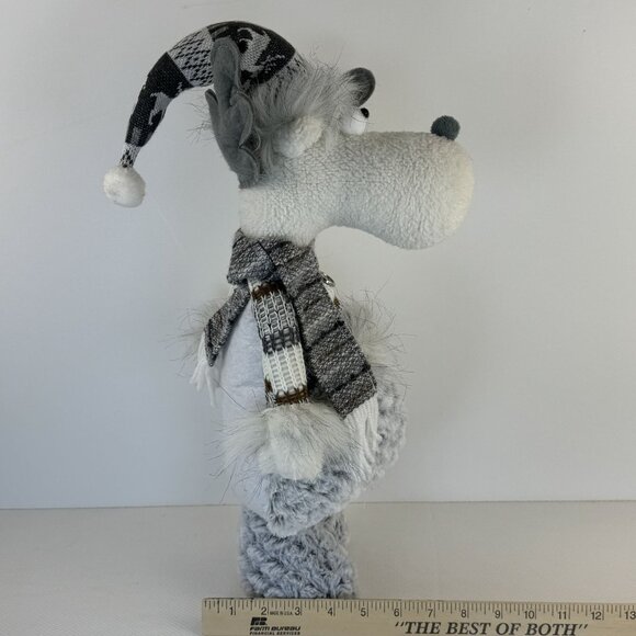 Handmade Gray Winter Moose Plush Decor Posable Hat Sweater Scarf Knit Hat 20" - Picture 11 of 11